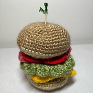 Handmade Crocheted Burger. For display or as toy!  Unique. Amazing!